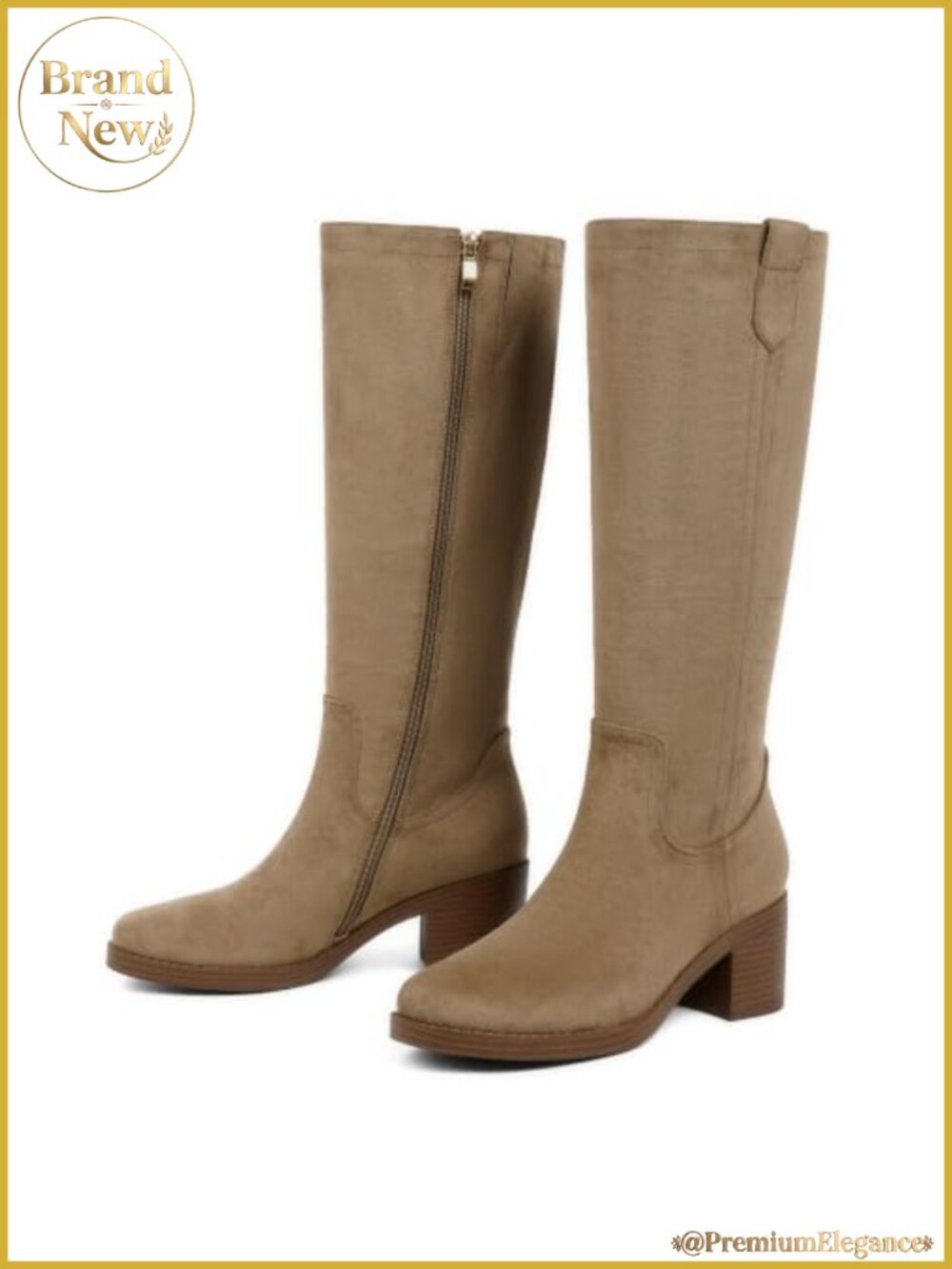 Knee High Boots Chunky Low Heel Round Toe Faux Suede Tall Boots - Picture 4 of 6